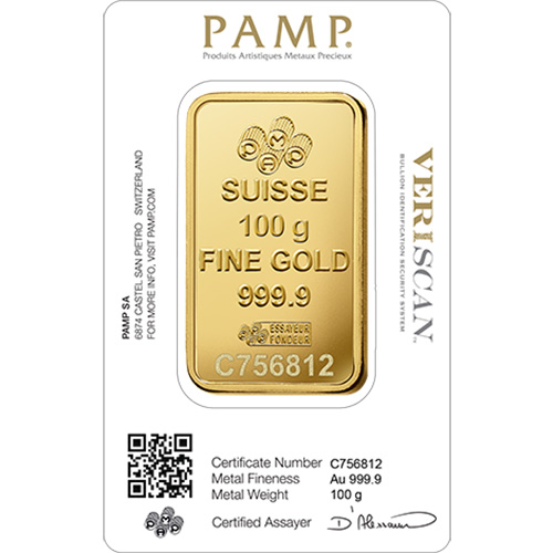 100 Gram PAMP Suisse Fortuna Veriscan Gold Bar Narrow Assay 2